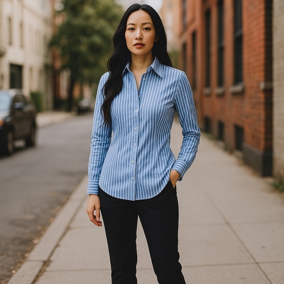 Zara Light Blue and White Striped Shirt - Picture 5 of 5